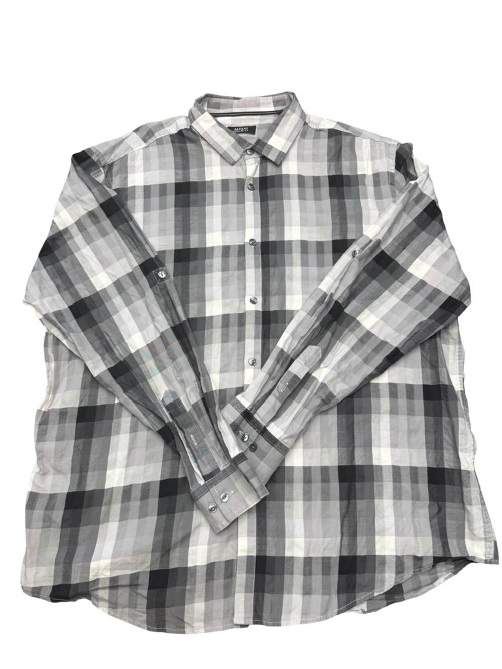 Alfani Mens XXL Black White Plaid Button Down Shirt Classic Fit Casual Y2K EUC